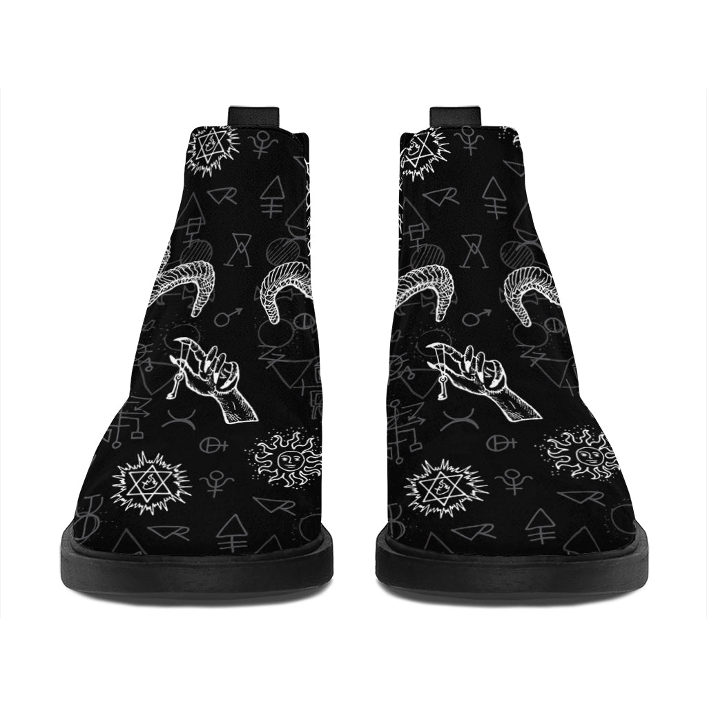 Black And White Wicca Gothic Print Flat Ankle Boots