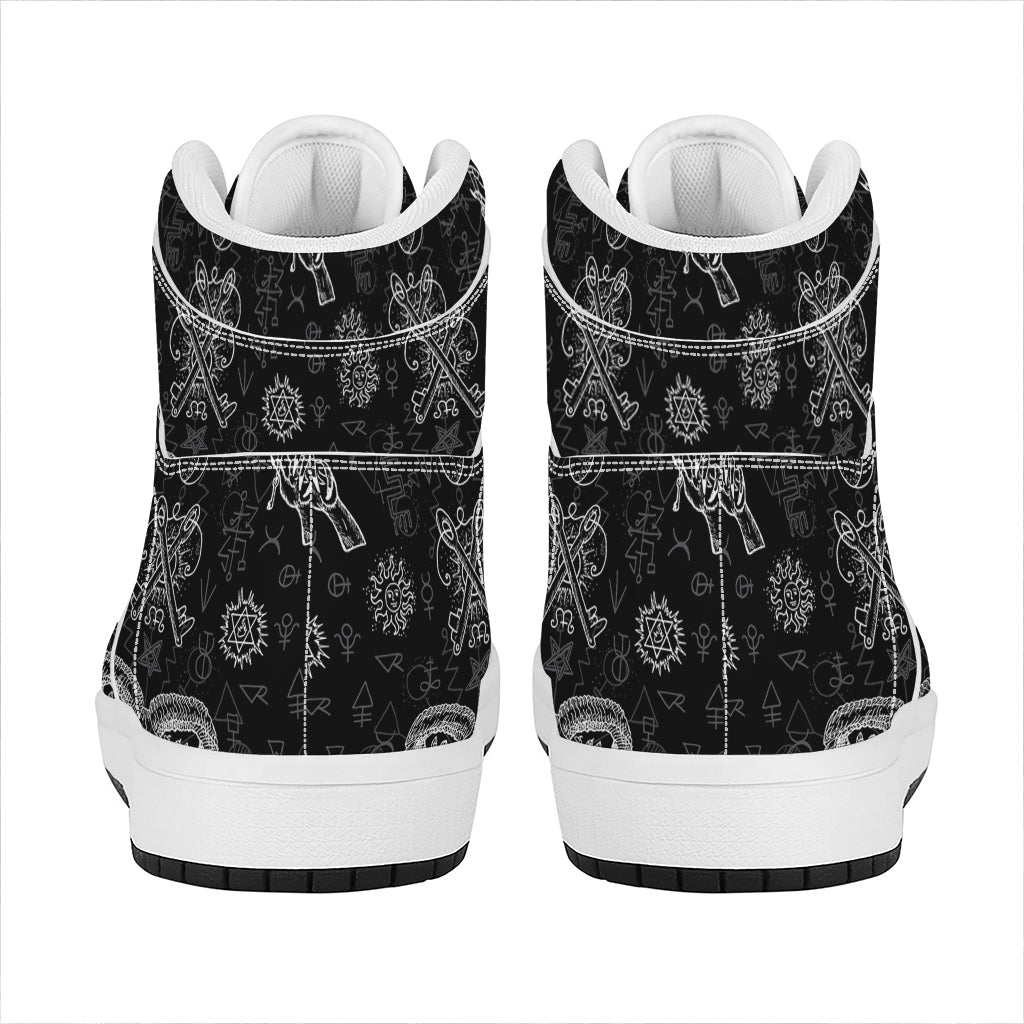 Black And White Wicca Gothic Print High Top Leather Sneakers