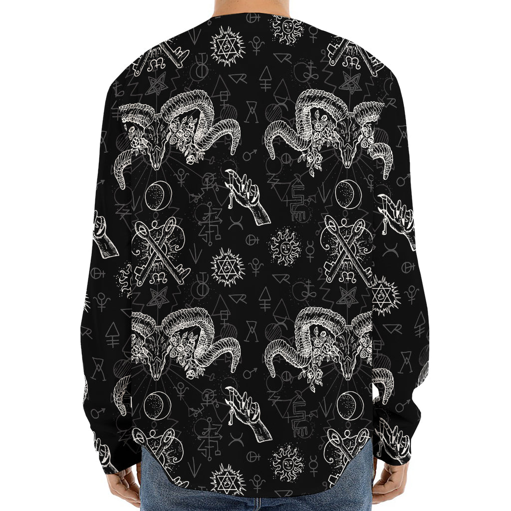 Black And White Wicca Gothic Print Long Sleeve Baseball Jersey
