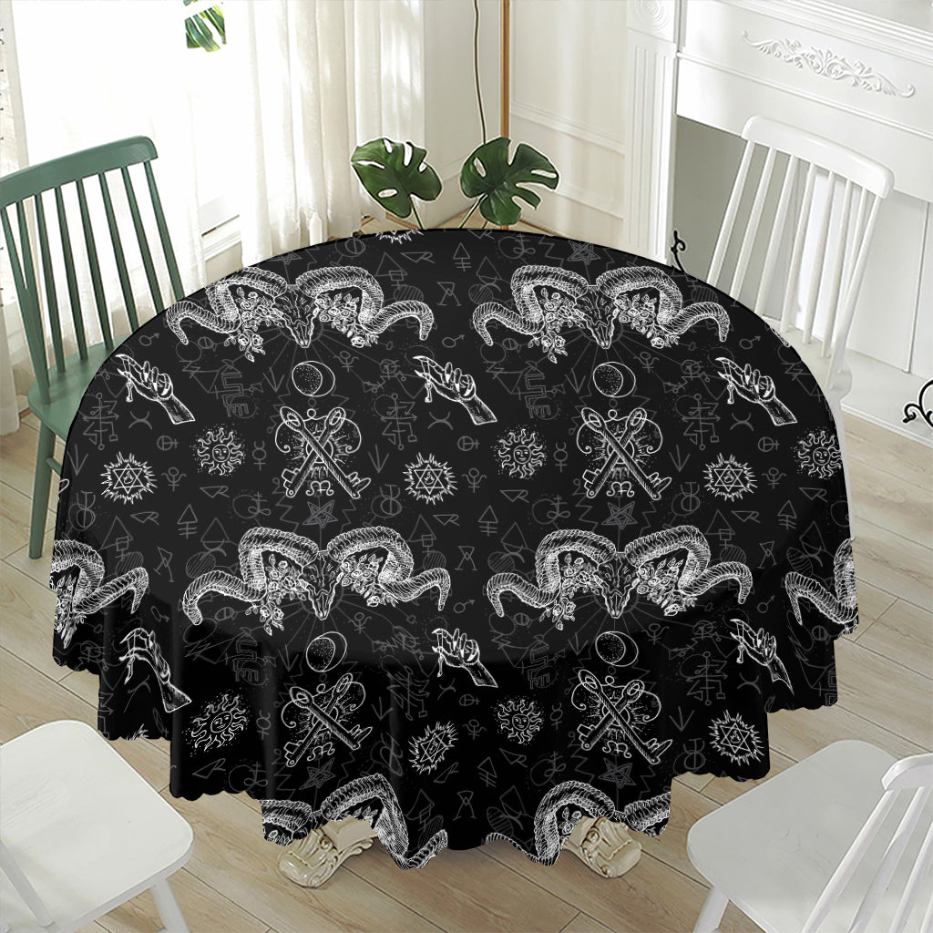 Black And White Wicca Gothic Print Waterproof Round Tablecloth
