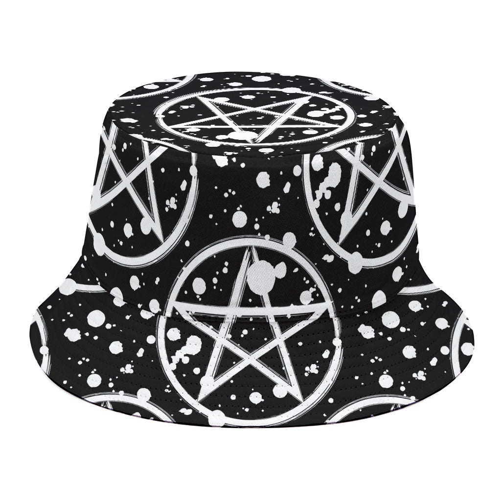 Black And White Wicca Pentagram Print Bucket Hat