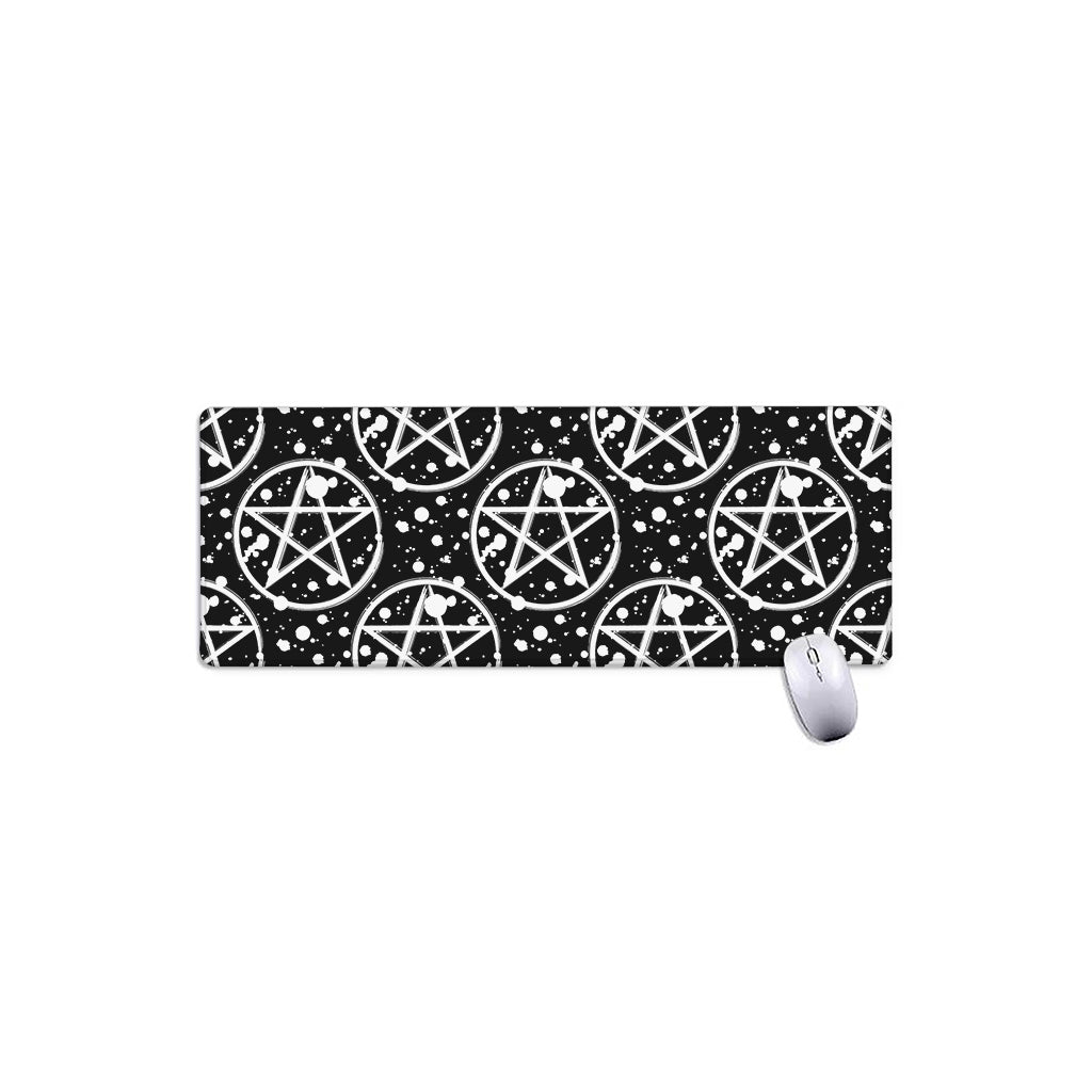 Black And White Wicca Pentagram Print Extended Mouse Pad