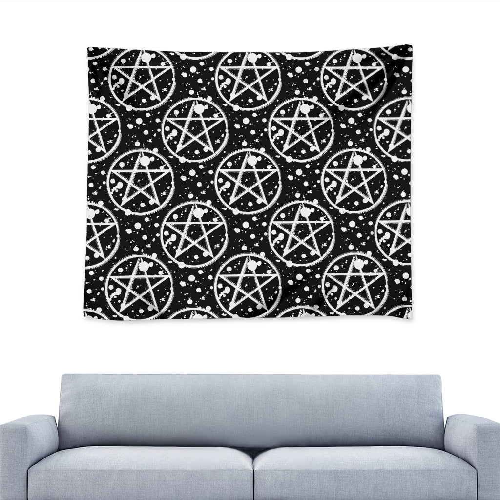 Black And White Wicca Pentagram Print Tapestry