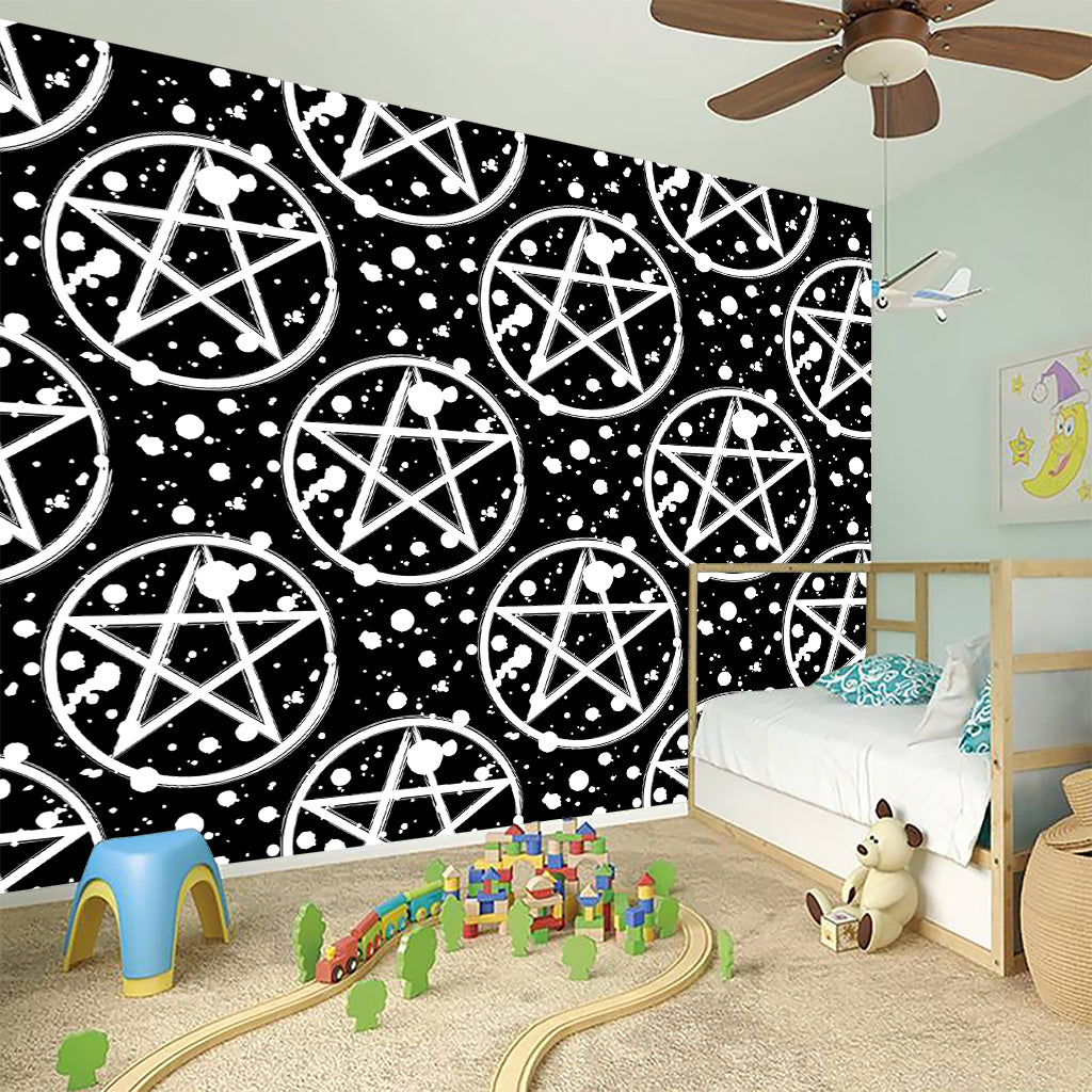 Black And White Wicca Pentagram Print Wall Sticker