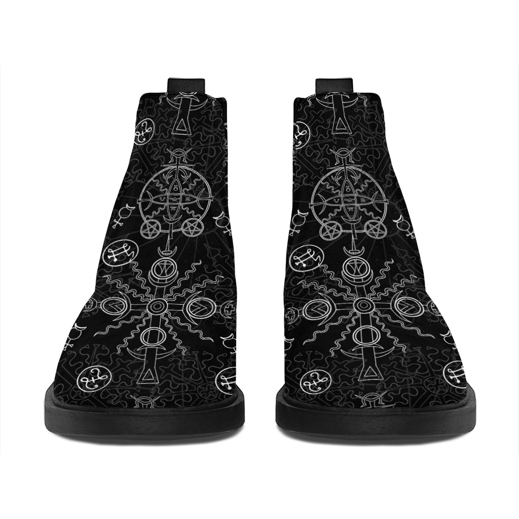 Black And White Wiccan Mystic Print Flat Ankle Boots