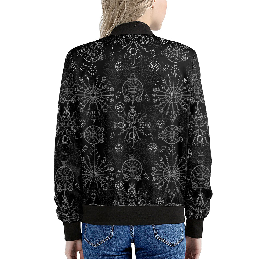 Black And White Wiccan Mystic Print Women's Bomber Jacket