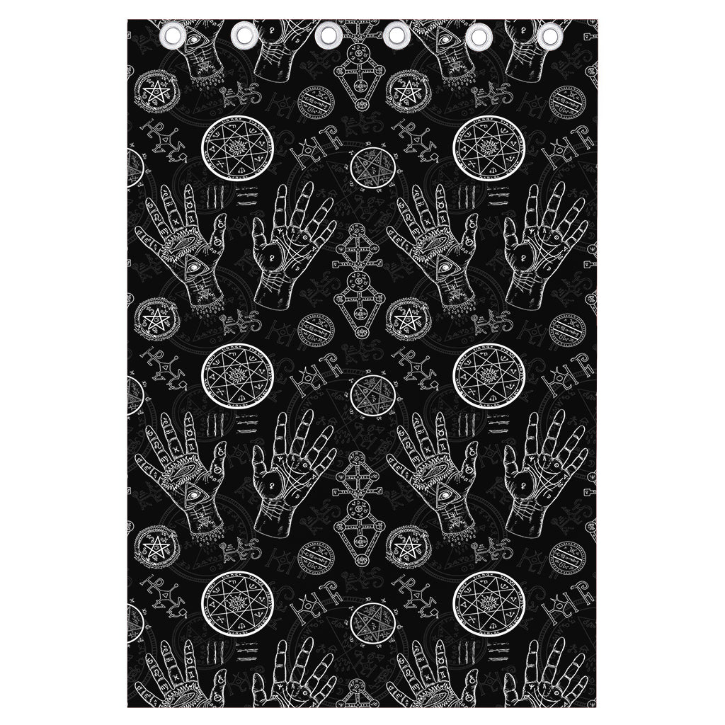 Black And White Wiccan Palmistry Print Curtain