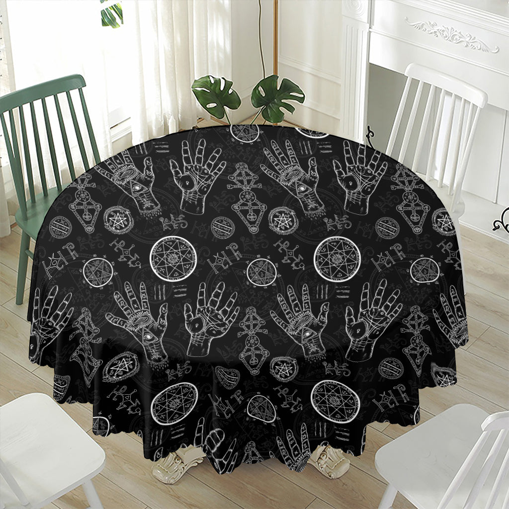 Black And White Wiccan Palmistry Print Waterproof Round Tablecloth