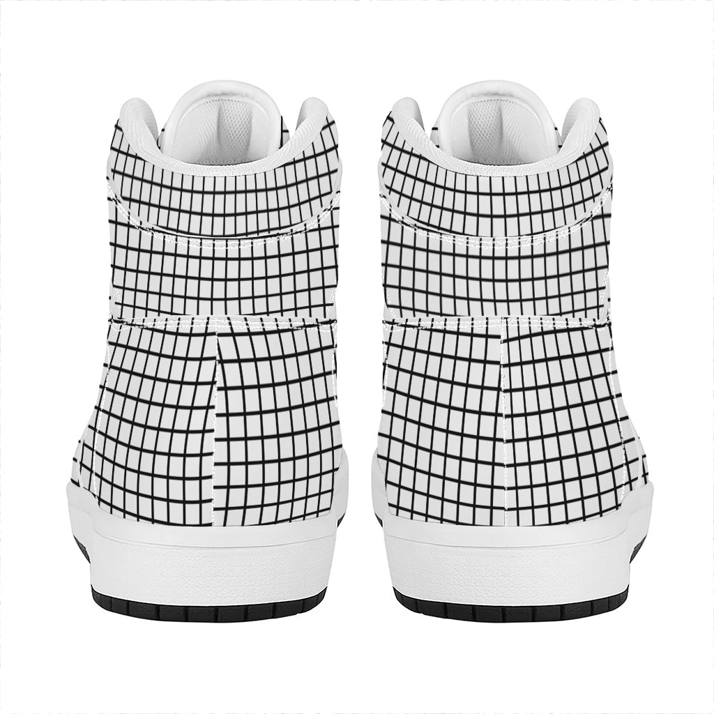 Black And White Windowpane Pattern Print High Top Leather Sneakers