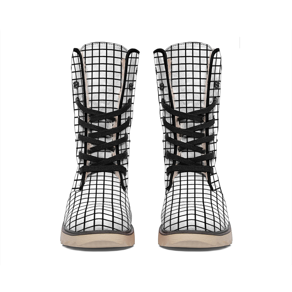 Black And White Windowpane Pattern Print Winter Boots