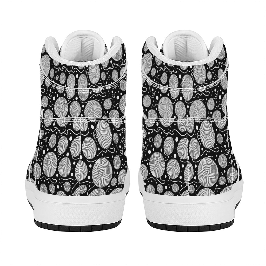 Black And White Yarn Pattern Print High Top Leather Sneakers
