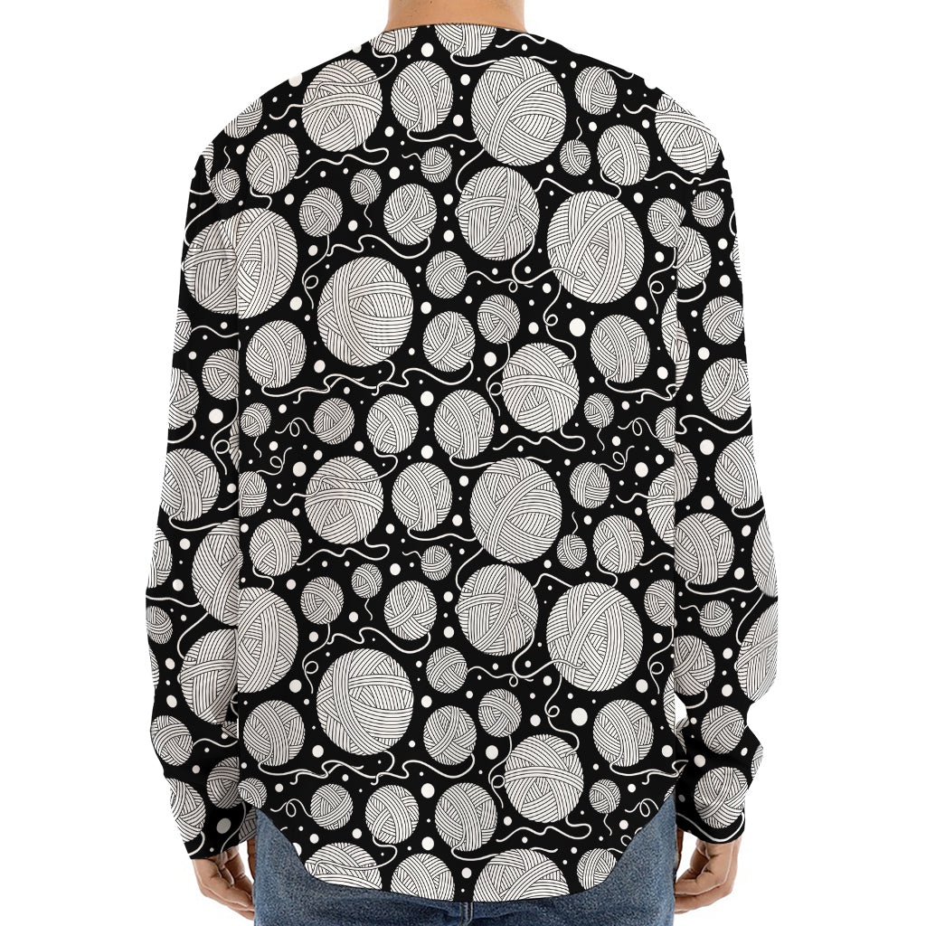 Black And White Yarn Pattern Print Long Sleeve Baseball Jersey