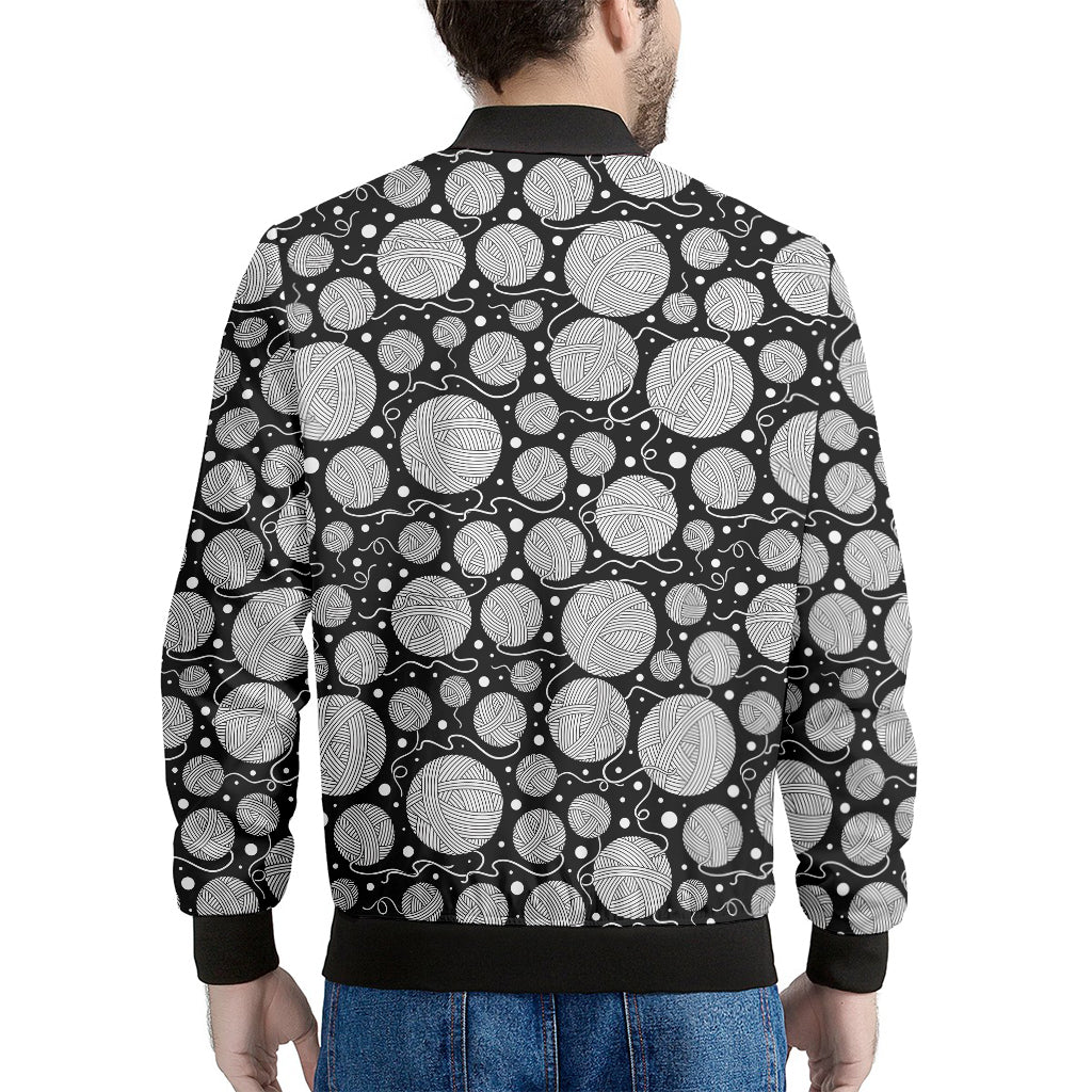 Black And White Yarn Pattern Print Men's Bomber Jacket