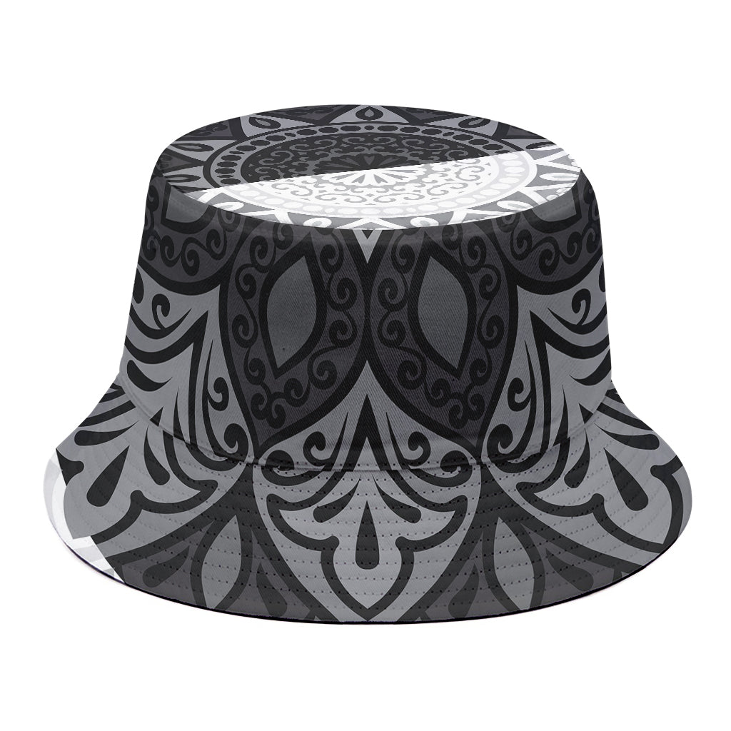Black And White Yin Yang Mandala Print Bucket Hat