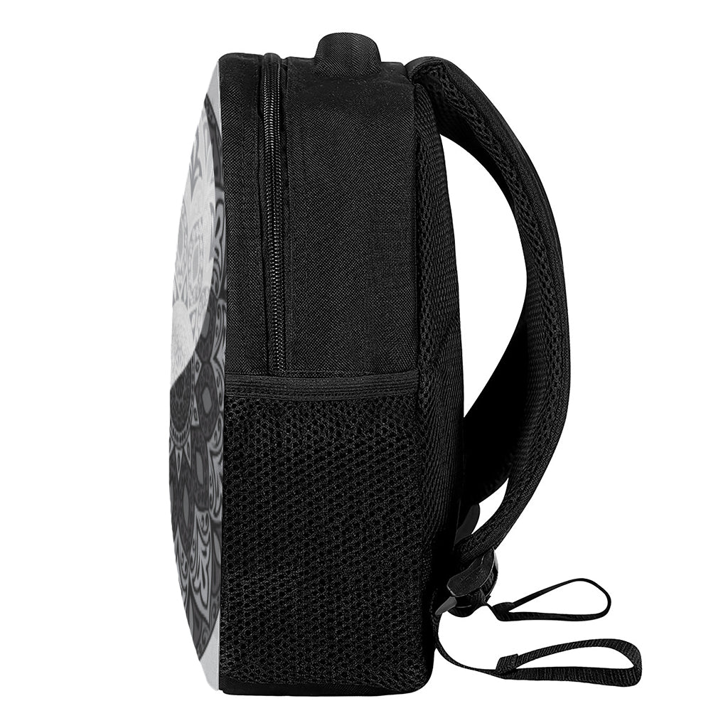 Black And White Yin Yang Mandala Print Casual Backpack