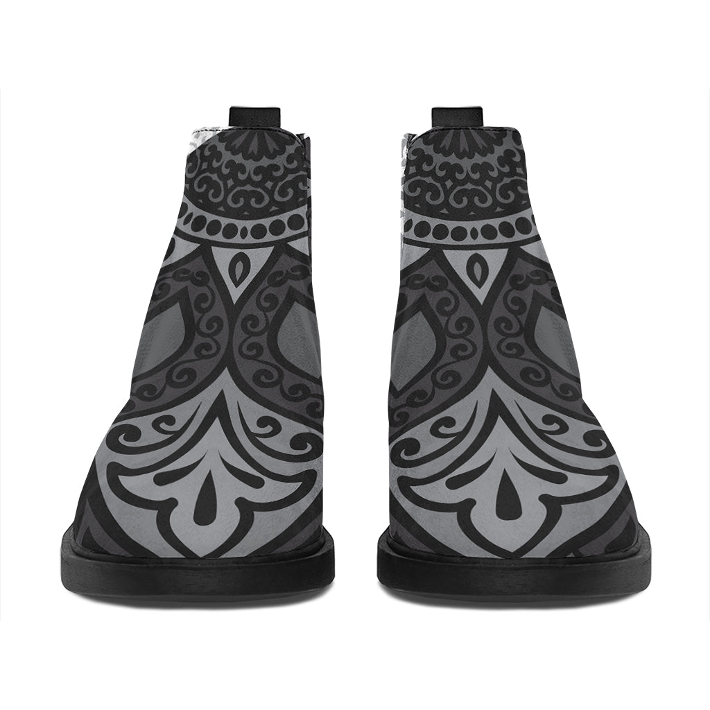 Black And White Yin Yang Mandala Print Flat Ankle Boots