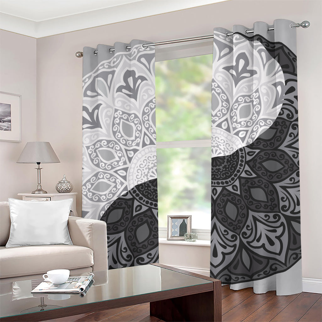 Black And White Yin Yang Mandala Print Grommet Curtains