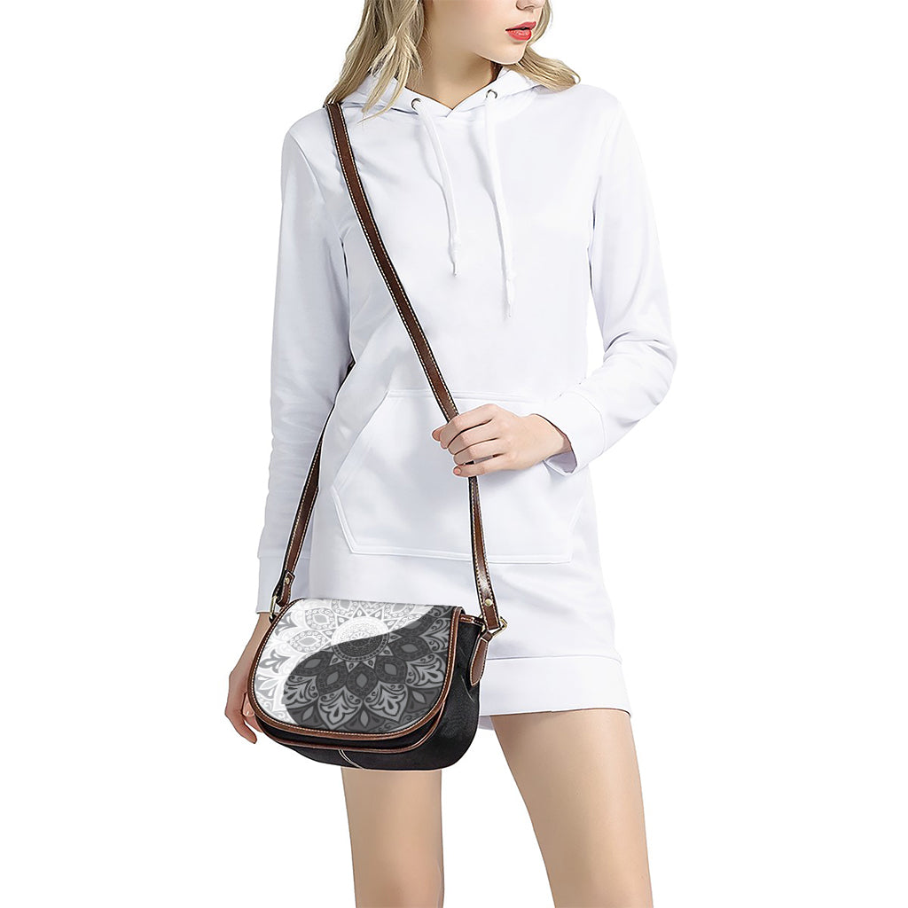 Black And White Yin Yang Mandala Print Saddle Bag