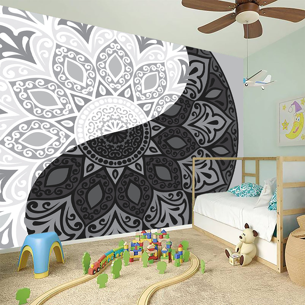 Black And White Yin Yang Mandala Print Wall Sticker