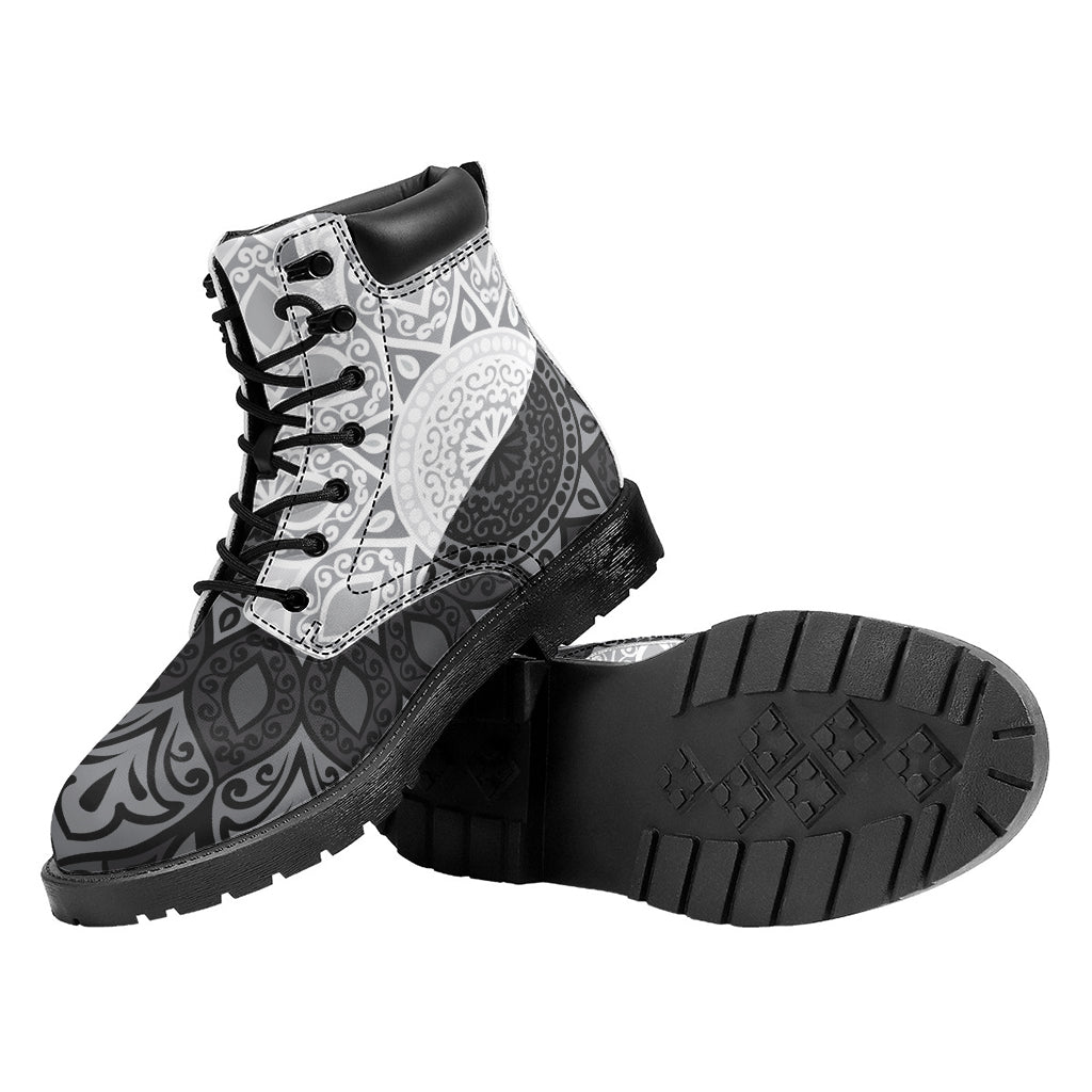 Black And White Yin Yang Mandala Print Work Boots