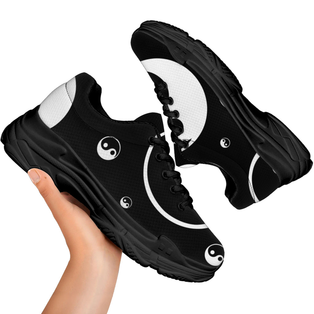 Black And White Yin Yang Pattern Print Black Chunky Shoes