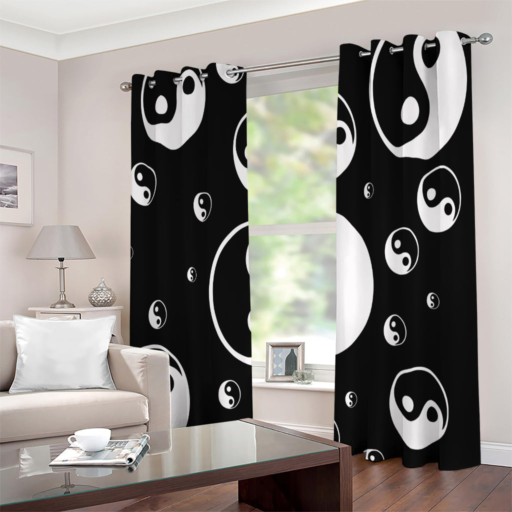 Black And White Yin Yang Pattern Print Extra Wide Grommet Curtains