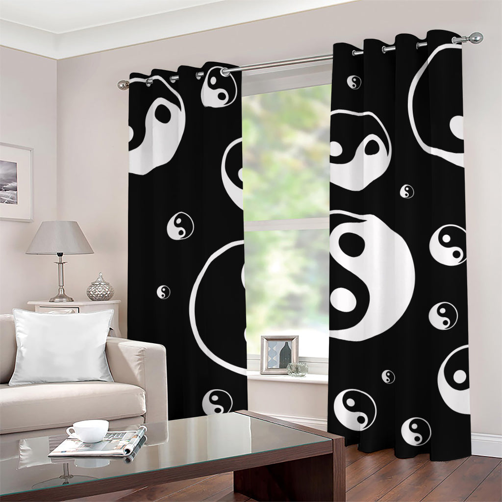 Black And White Yin Yang Pattern Print Grommet Curtains