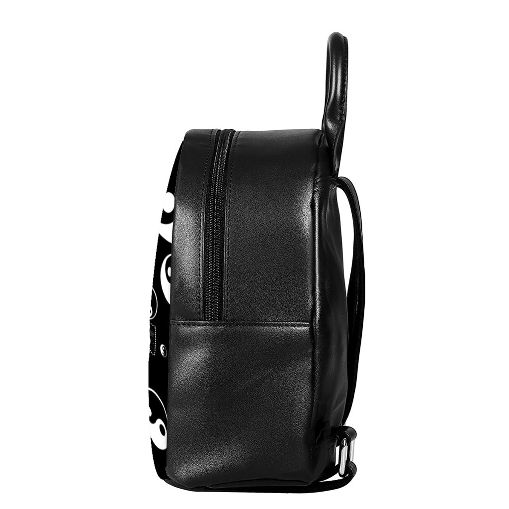 Black And White Yin Yang Pattern Print Leather Backpack