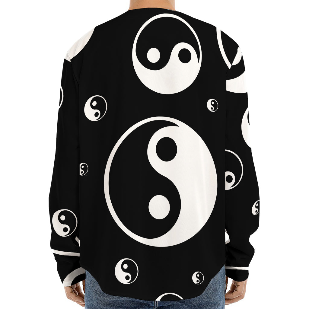 Black And White Yin Yang Pattern Print Long Sleeve Baseball Jersey