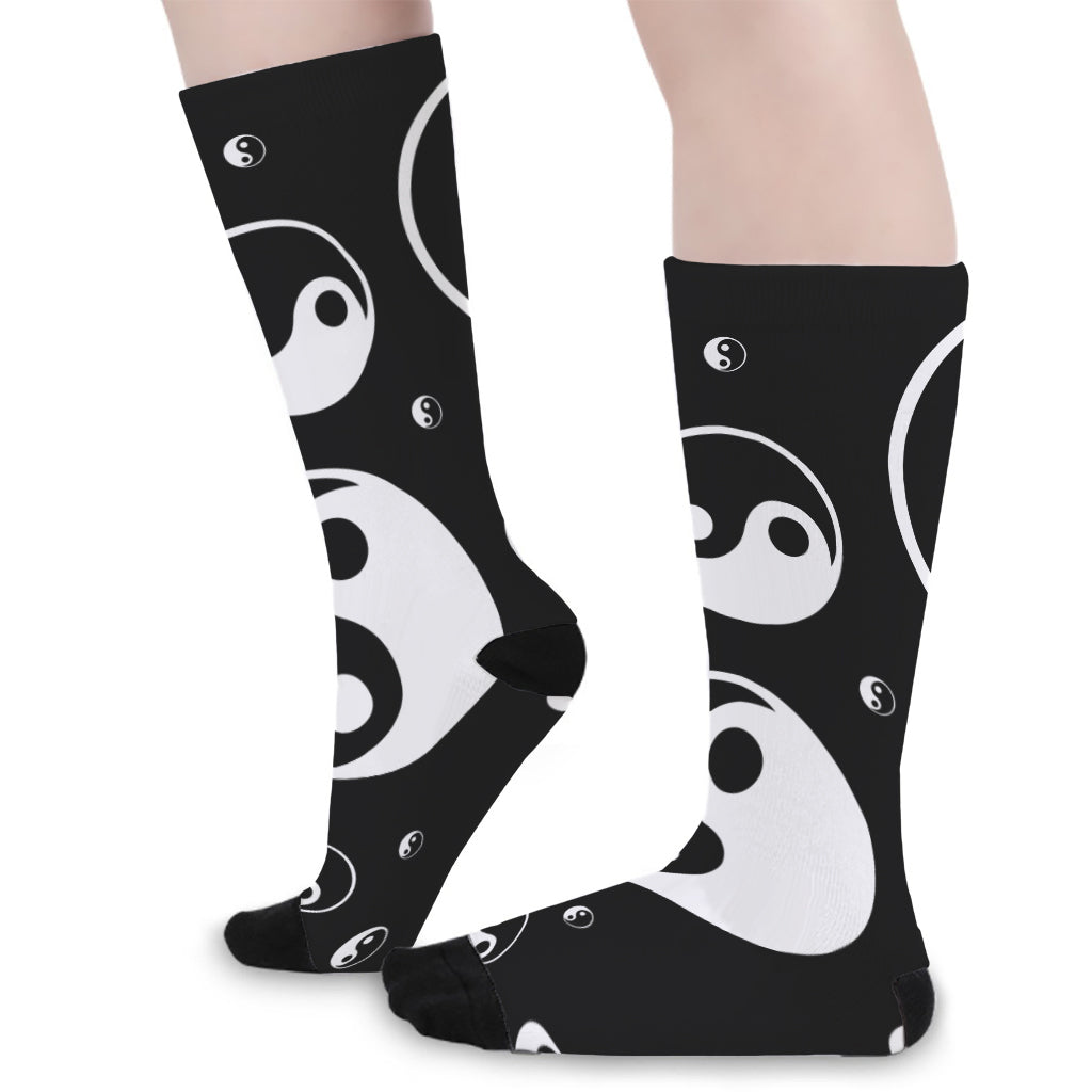 Black And White Yin Yang Pattern Print Long Socks