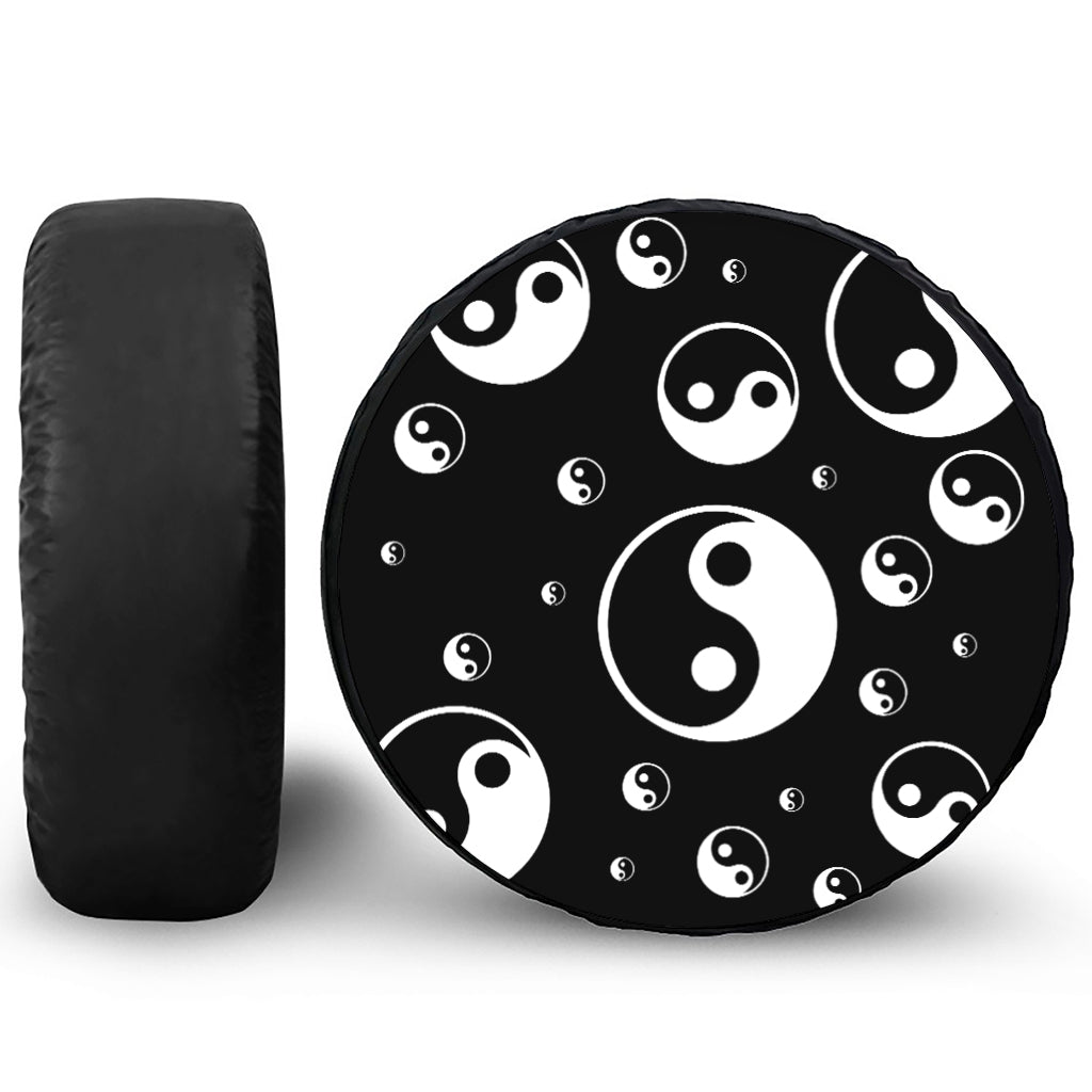 Black And White Yin Yang Pattern Print Tire Cover