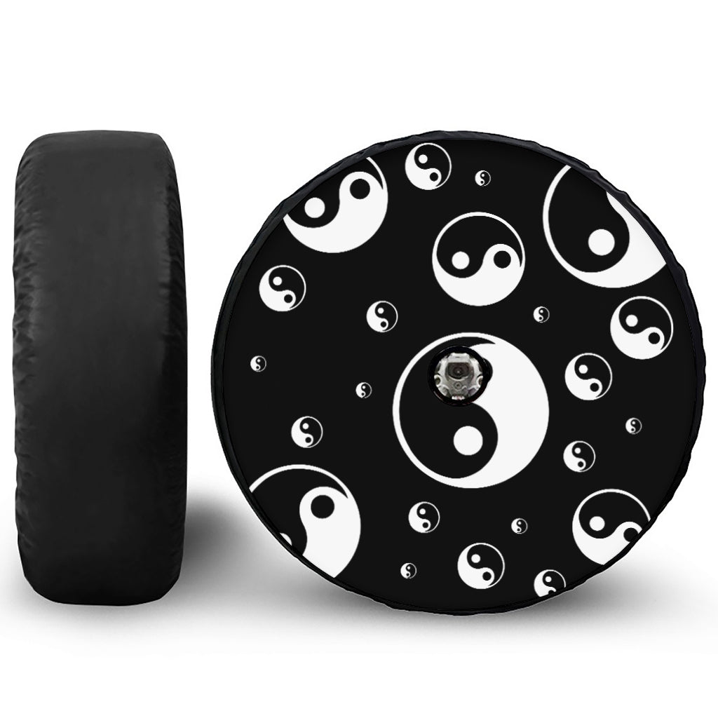 Black And White Yin Yang Pattern Print Tire Cover With Camera Hole