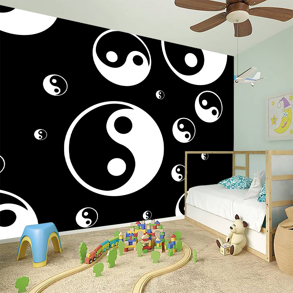 Black And White Yin Yang Pattern Print Wall Sticker