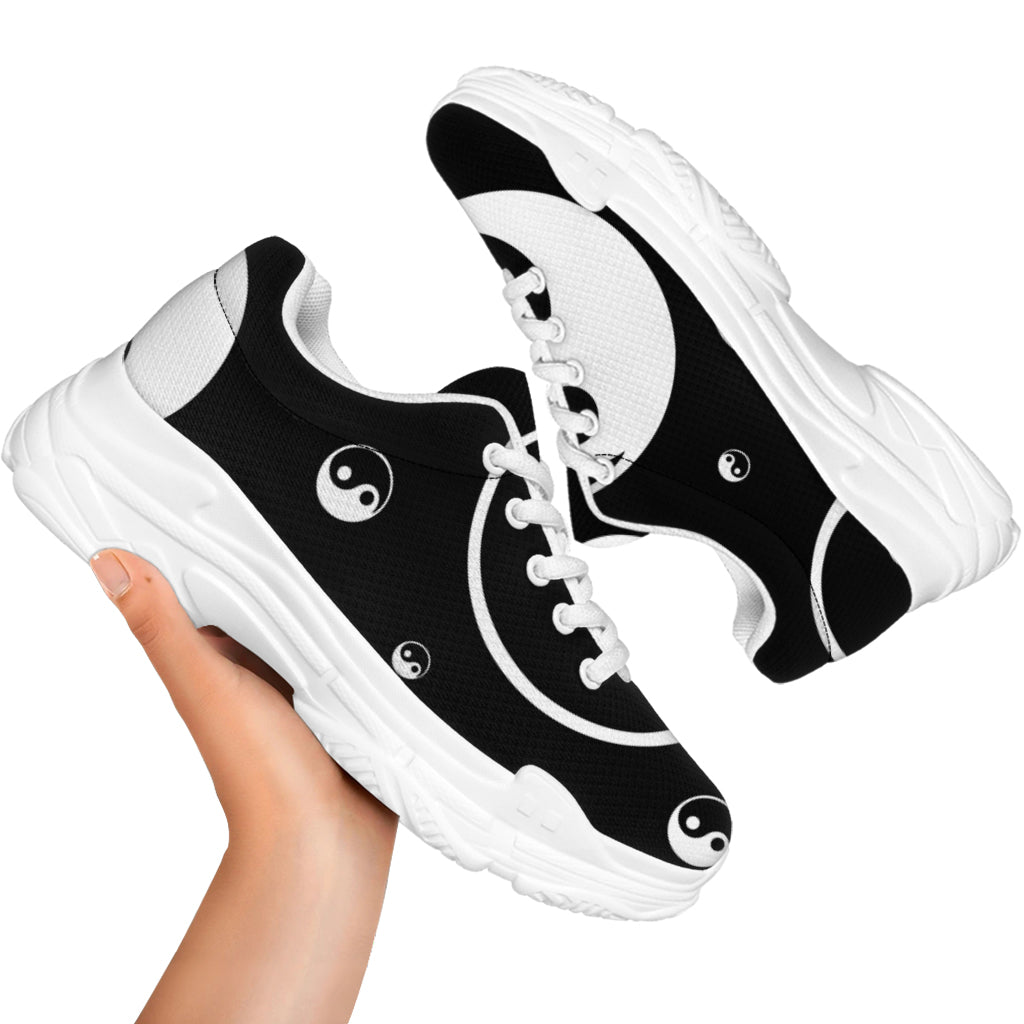 Black And White Yin Yang Pattern Print White Chunky Shoes