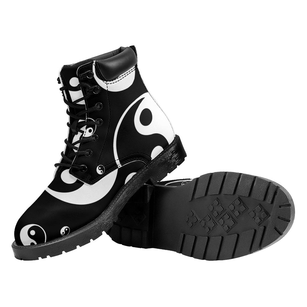 Black And White Yin Yang Pattern Print Work Boots