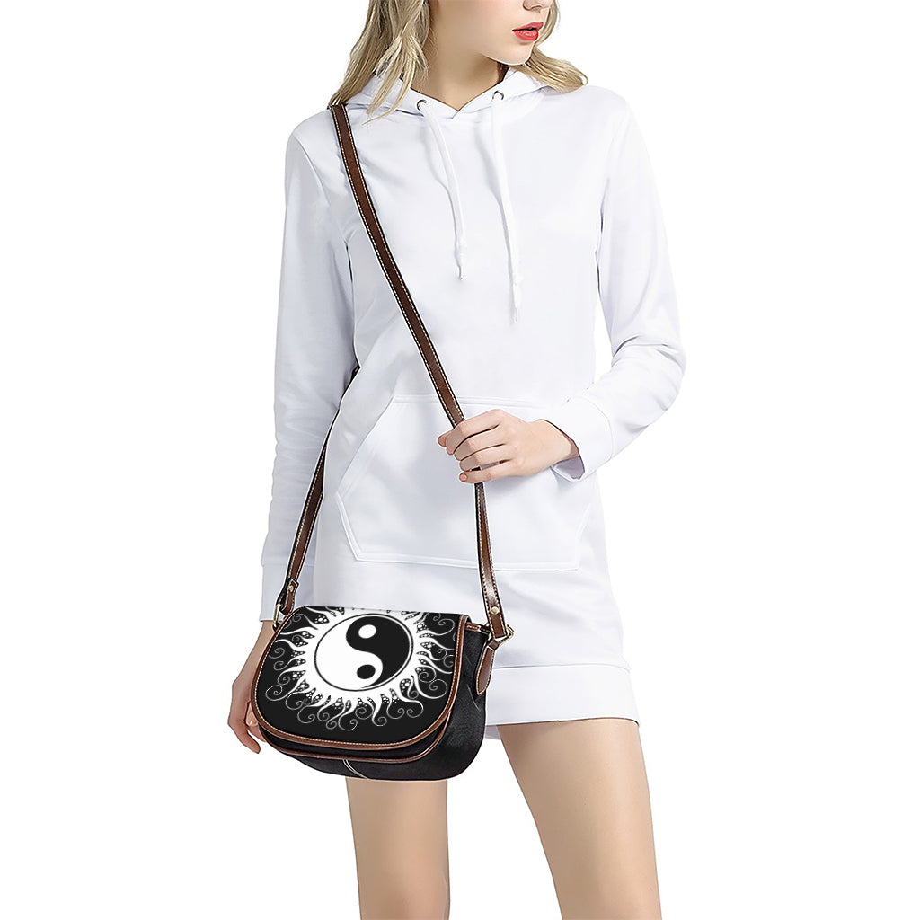 Black And White Yin Yang Sun Print Saddle Bag