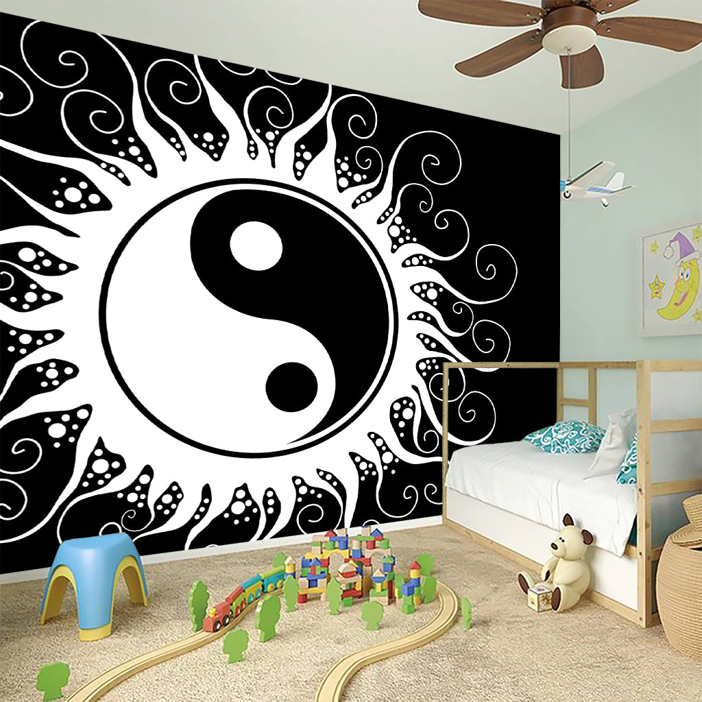 Black And White Yin Yang Sun Print Wall Sticker