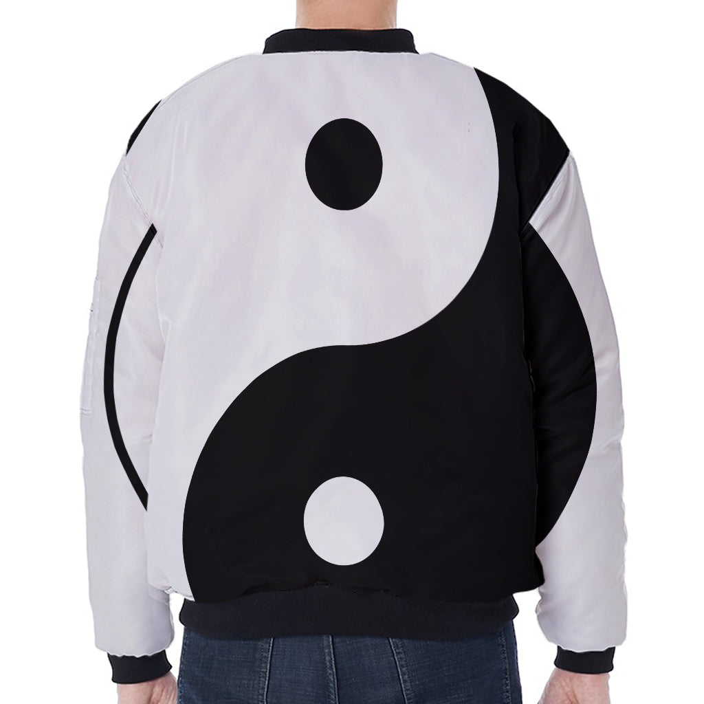 Black And White Yin Yang Symbol Print Zip Sleeve Bomber Jacket