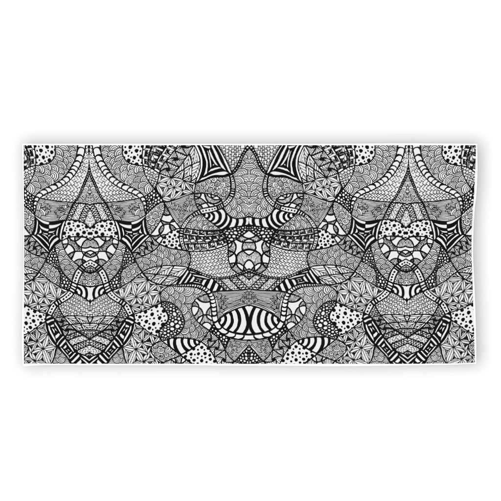 Black And White Zentangle Pattern Print Beach Towel