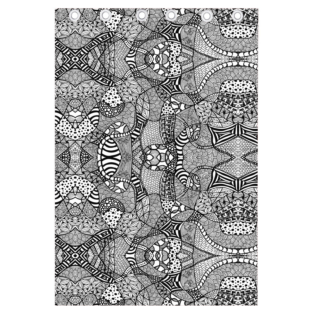 Black And White Zentangle Pattern Print Curtain