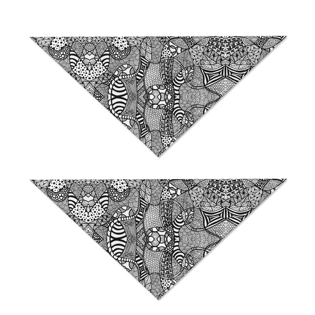 Black And White Zentangle Pattern Print Dog Bandana