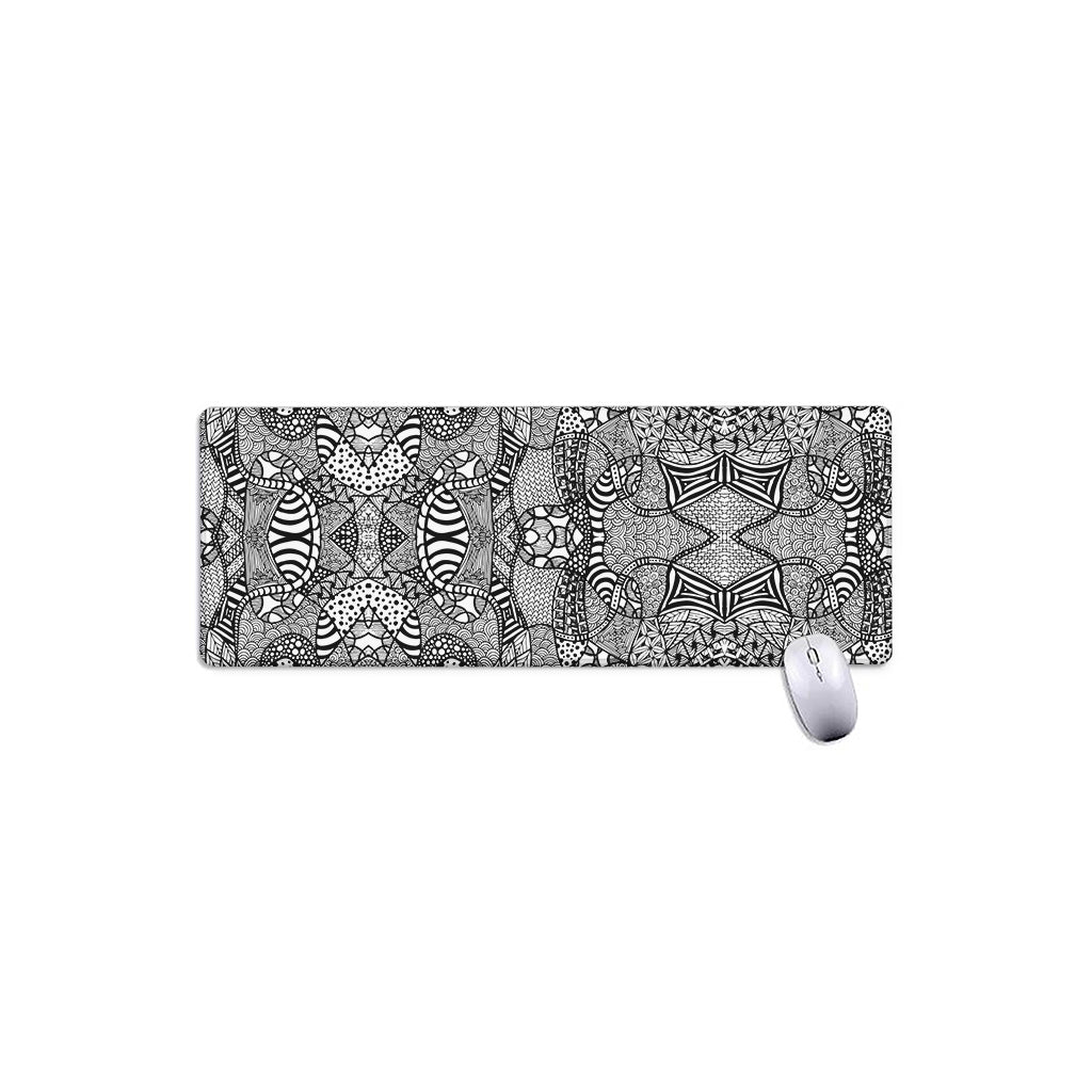 Black And White Zentangle Pattern Print Extended Mouse Pad