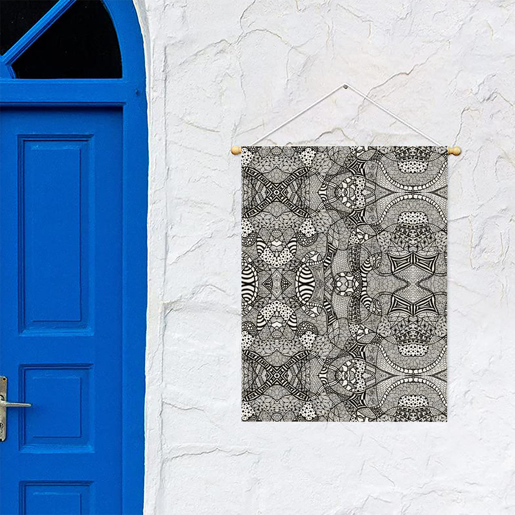 Black And White Zentangle Pattern Print Garden Flag