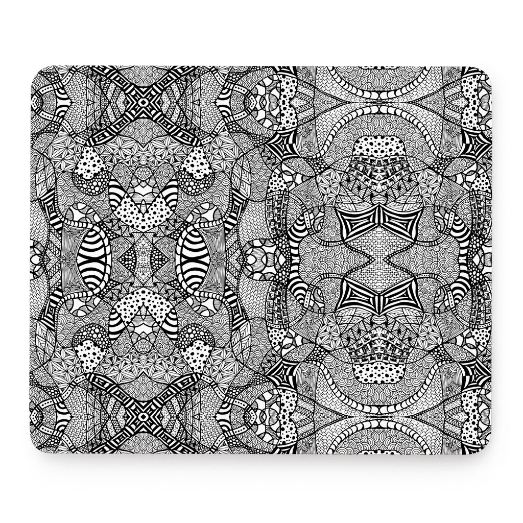Black And White Zentangle Pattern Print Mouse Pad