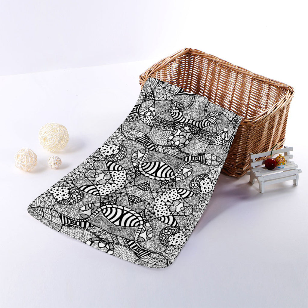 Black And White Zentangle Pattern Print Towel