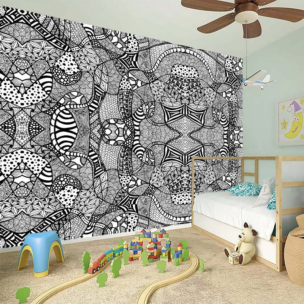 Black And White Zentangle Pattern Print Wall Sticker