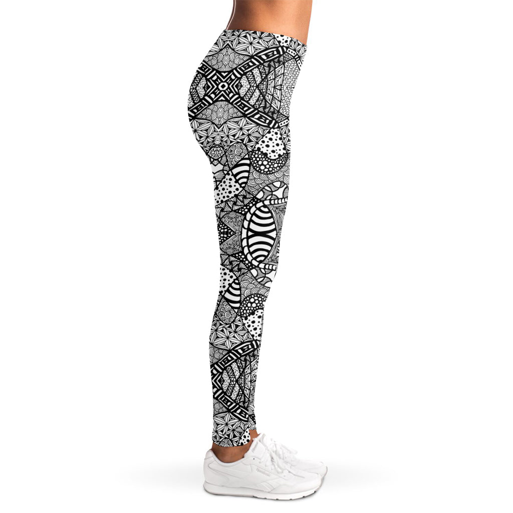 Black And White Zentangle Pattern Print Women's Leggings