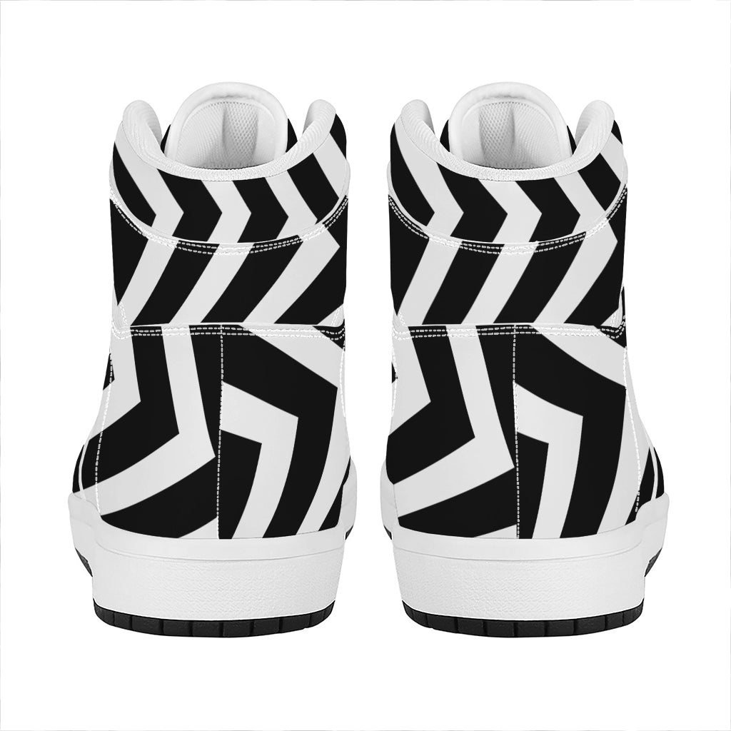 Black And White Zigzag Dazzle Print High Top Leather Sneakers