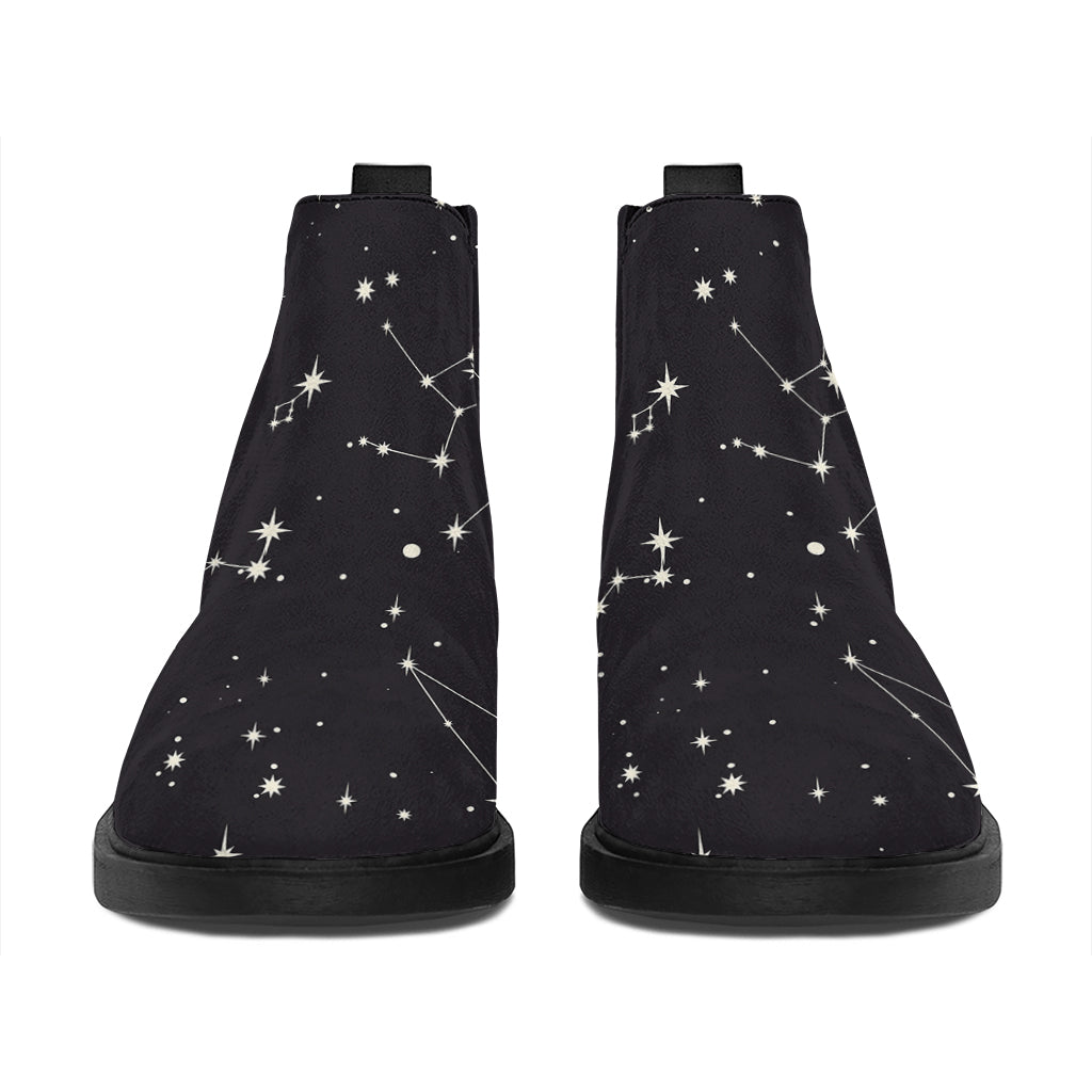 Black And White Zodiac Stars Print Flat Ankle Boots