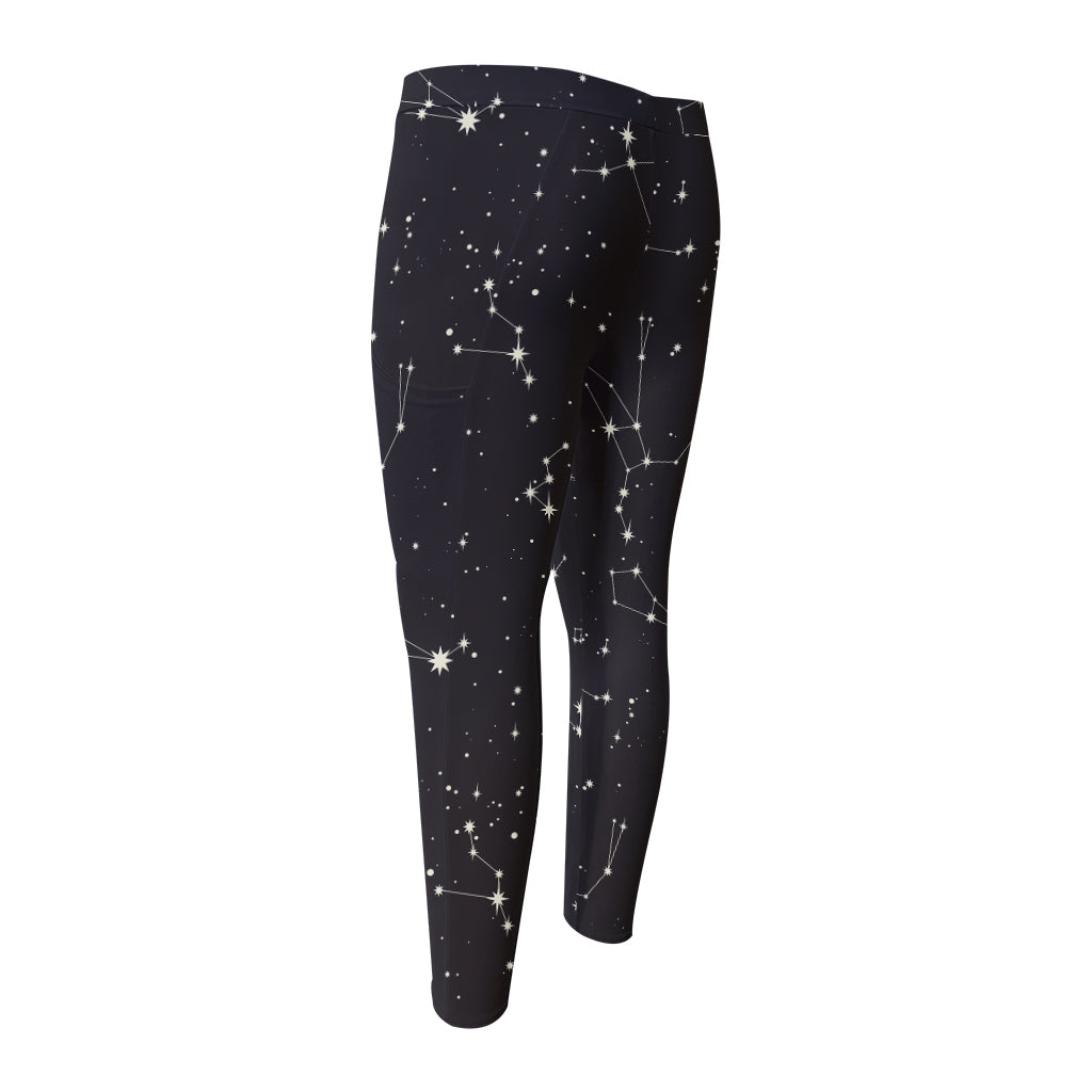 Black And White Zodiac Stars Print Men's Compression Pants